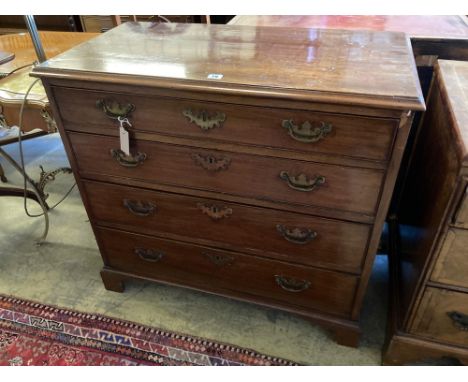 A George III mahogany four-drawer chest of small proportions, width 90cmCONDITION: Repolished at some point, one repaired pat