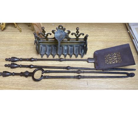A cast brass Hanukkah lamp, with Hebrew script, width 29cm