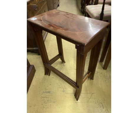 A nest of three Edwardian inlaid mahogany occasional tables, width 54cmCONDITION: A little dirty and dusty with some light sc