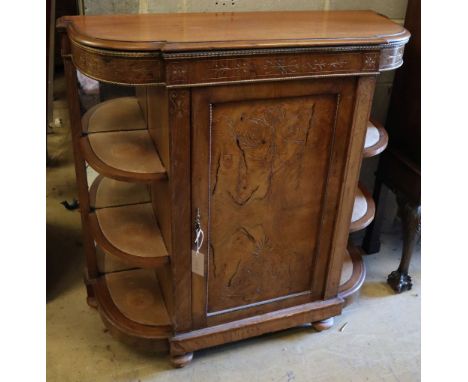 A small Victorian walnut credenza, width 96cm depth 38cm height 95cmCONDITION: Top has been repolished and is of a lighter to