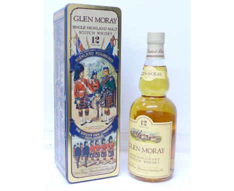 A bottle of Glen Moray Single Highland Malt Scotch Whisky in presentation tin, 70cl