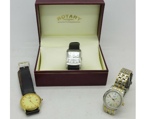 A Tissot wristwatch and two Rotary wristwatches