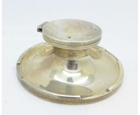 A silver inkwell, diameter of base 88mm