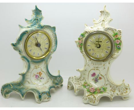 Two Sitzendorf ceramic mantel clocks with battery movements