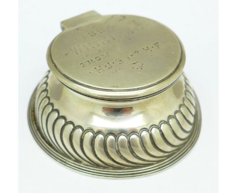 A Victorian silver inkwell, with inscription dated 1894, marked Goldsmiths &amp; Silversmiths