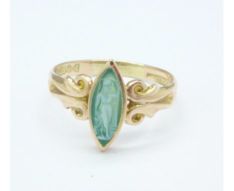 A 9ct gold and hardstone ring, Chester 1905, 2g, R