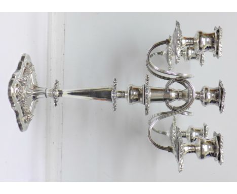 A heavy gauge electro plated candelabra, five arms with original sconces, circa 1920, height 41cm, width 33cm, weight 4.56kg