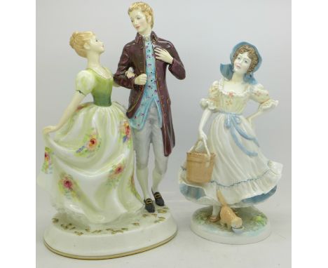 A Royal Doulton figure, Young Love, and a Royal Worcester figure The Milkmaid, limited edition, 1491/9500, Royal Worcester a/