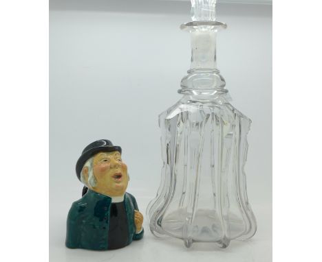 A crystal decanter and a Vicar of Bray character jug, jug a/f