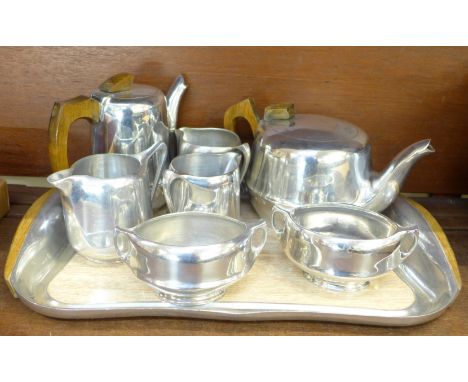 An eight piece Picquot Ware tea and coffee service including tray