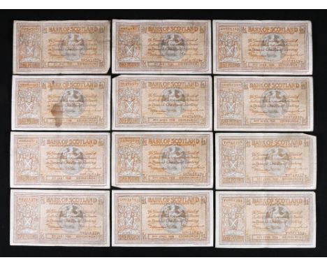 Bank of Scotland 25 £1 banknotes 1936 prefix R-U Elphinstone and Macfarlane SC103b no consecutives, mixed grade from circulat
