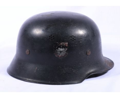 German Third Reich WWII double decal helmet with liner marked '55'.