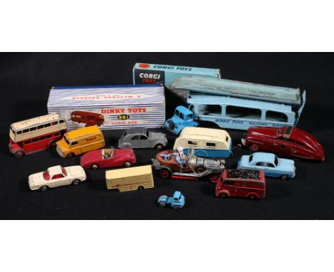 Dinky Toys 981 Horse box, boxed, 982 Car transporter, 480 Bedford Kodak van, 162 Ford Zephyr, 260 Royal Mail van, Corgi Toys 