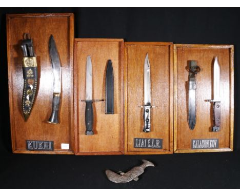 Russian AK47 Kalashnikov knife bayonet, Canada C1 knife bayonet, United States M4 Bayonet and scabbard, Nepalese Kukri each m