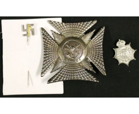 Victorian silver helmet badge for the Seaforth Highlanders, Birmingham 1852 makers H & T (Hilliard & Thomson?) Argyll and Sut