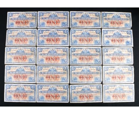 Union Bank of Scotland Limited 36 £1 banknotes all 1942 prefix R and S Hird and Wilson SC903d, no consecutives, mixed grade f