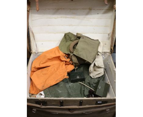 Canvas bound dome top trunk containing military dress to include shirts, collars etc and related itemsProvenance Capenoch Hou