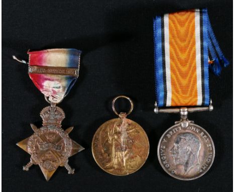 WWI three medal group including Mons 1914 star with bar 5th Aug - 22nd Nov 1914, war medal and Victory medal 6595 PTE B LEAVY