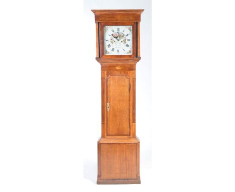 A late 18th, early 19th century oak and mahogany longcase eight day clock by Joseph Wild, MacclesfieldWith a moulded cornice 