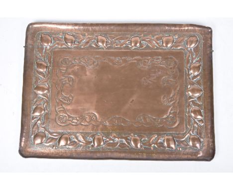 A late 19th early 20th Century rectangular Art Nouveau copper trayHaving a galleried rim enclosing a frieze embossed with sty