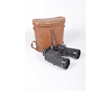 A pair of Pathescope 8X 14x50 binoculars, 20th centuryEnclosed in a leather case.