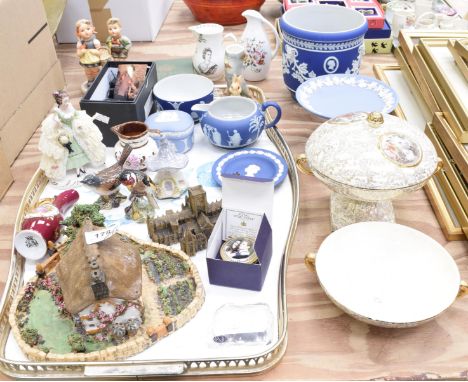 A collection of decorative ceramicsTo include two Hummel figures, a blue Jasper ware planter, a Wedgwood blue Jasper ware taz