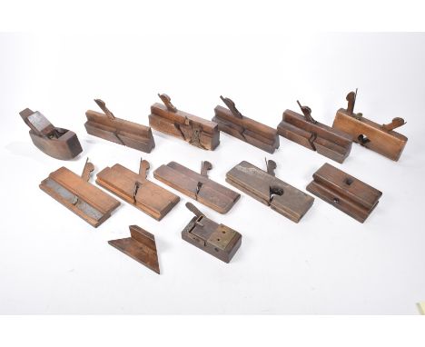 Collection of ten wooden woodworking planes and moulding planes, early 20th centuryTo include block plane, adjustable sash pl