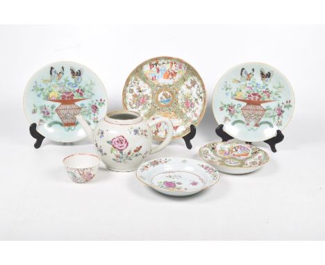 A collection of Chinese famille rose export porcelain ceramicsTo include three items of 18th Century porcelain including teap