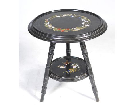 A beautiful Ashford Derby marble and ebonised gypsy-style table, mid 19th CenturyThe circular black marble top within a mould