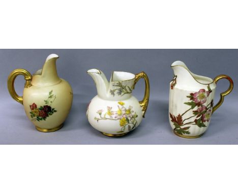 THREE VARIOUS ROYAL WORCESTER JUGS including Pattern No's. 1438, 1094 and approx. 5ins high.