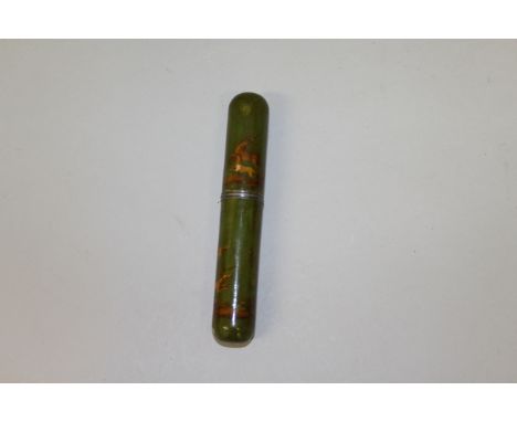 A VICTORIAN CIGAR HOLDER painted with a hunting scene.