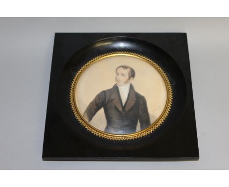 FRAN N. MOULPOPASOFF (GREEK)Portrait, half length of a gentleman.Signed and dated 1841.  5.5ins diameter, framed and glazed, 
