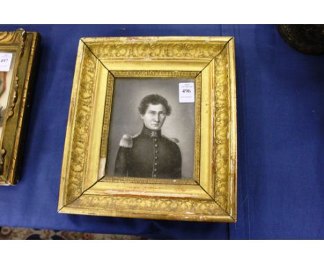 A PORTRAIT OF A YOUNG OFFICER, half length, Possibly French, in a gilt frame. Signed. 6ins x 4.5ins.