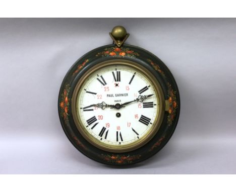 A PAINTED TIN POCKET WATCH CLOCK, PAUL GARNIER, PARIS.15ins diameter.