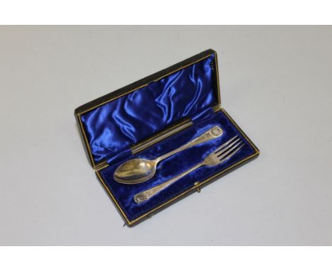 A CHRISTENING SPOON AND FORK in a fitted case.Sheffield 1928.