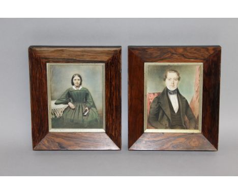 A PAIR OF VICTORIAN ROSEWOOD FRAMED MINIATURES, William Robinson Fishman, born 1793-died 1867, and his wife Mrs W. R. Fishman