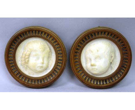 VALENTINO PANCIERA BESAREL (ZOLDO 1829-1902) ITALIAN A SUPERB PAIR OF CARVED MARBLE CIRCULAR PORTRAIT BUSTS of young children