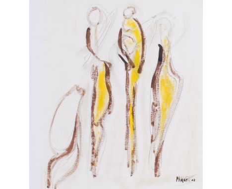 Thierry Pinet De Gaulade (born 1959), abstract figures 2002, mixed media on canvas board, 63cm x 49cm, framedGood condition