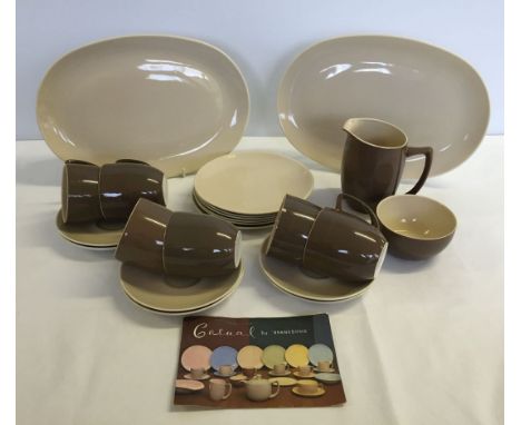 A Branksome tea set in brown & cream colourway comprising 6 cups & saucers, 6 plates, 2 sandwich plates, sugar bowl and milk 