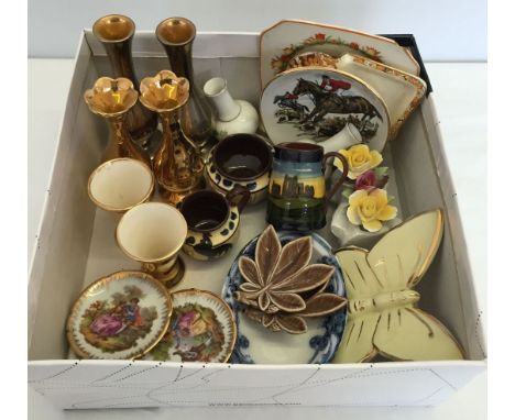 A box of small ceramic items to include Torquay ware, Wade & Limoges.