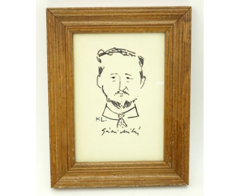 1930's Hungarian School Ink On Paper "Portrait Of A Man". Bears initials KL and inscription. Good condition. Measures 7" x 5"