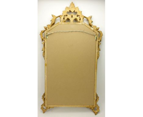Modern Decorative Italian Gilt Pressed Wood Mirror. Signed Made In Italy. Small crack in bottom mirror strip, bent corner. Me