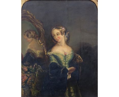 19th Century English Oil On Panel "Portrait Of A Young Lady. Unsigned. Old label verso from "Rowney, Dillon & Rowney" a well 