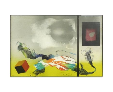 20th Century Futurism Lithograph Signed Lower Right. Signature illegible, Numbered 90/150. Foxing on paper, appears to have a