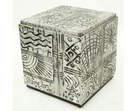 Vintage Arts and Craft Style Metal Clad Base/Pedestal. Some rubbing and scuffing. Measures 16-1/4" H x 15" W x 15" Depth. Shi