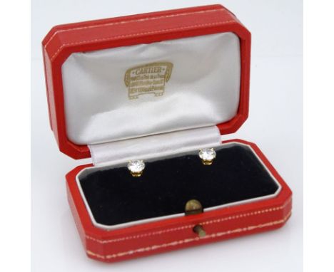 Vintage Cartier Paris GIA Certified 2.12 Carat Round Brilliant Cut Diamond and 18 Karat Yellow Gold Ear Studs. Diamonds F col