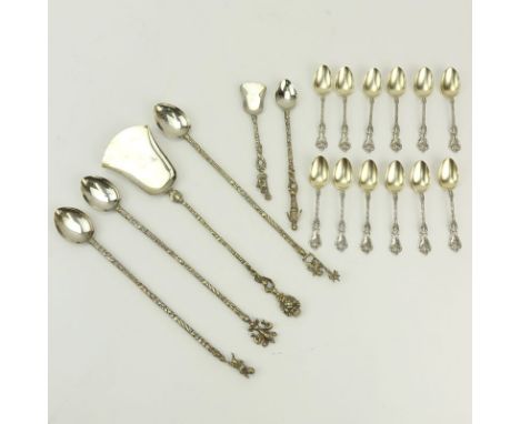 Grouping of Eighteen (18) Antique or Vintage Sterling and Silver Plate Tableware. Includes 12 sterling demitasse spoons along