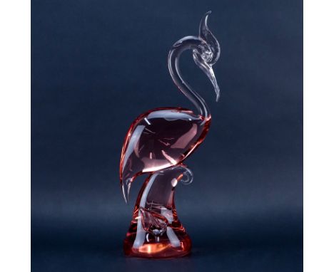 Large Vintage Possibly Murano Glass Crane Sculpture. Unsigned. Light scuffing to surface. Measures 21-1/4" H. Shipping: Third