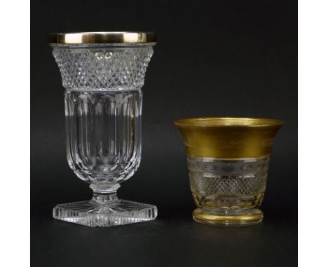 Grouping of Two (2) Vintage or Antique Glass Tableware. Includes: Gebrüder Kühn pedestal vase with sterling rim and faceted g