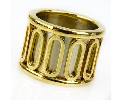 Vintage Cartier Two Tone 18 Karat Gold Scarab Ring with Box. Signed Cartier 750-50 625635. Very good condition. Ring size 5. 